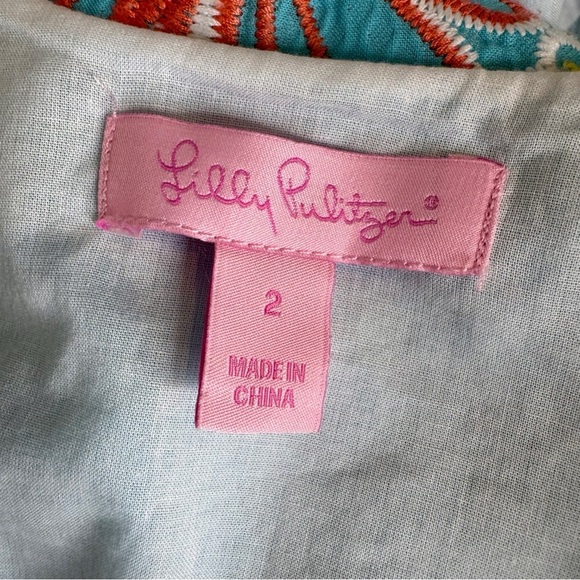 Lilly Pulitzer Embroidered Kirby Dress Sleeveless Zipper Front Shift Size 2 - Picture 8 of 12